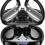 LEEMC Wireless Earbuds, Bluetooth Headphones 5.4, Ear Buds with Hooks for Sports, 80Hr Playtime Earphones, LED Display, IPX7 Waterproof Headset for Workout Running, Taupe