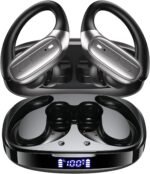 LEEMC Wireless Earbuds, Bluetooth Headphones 5.4, Ear Buds with Hooks for Sports, 80Hr Playtime Earphones, LED Display, IPX7 Waterproof Headset for Workout Running, Taupe