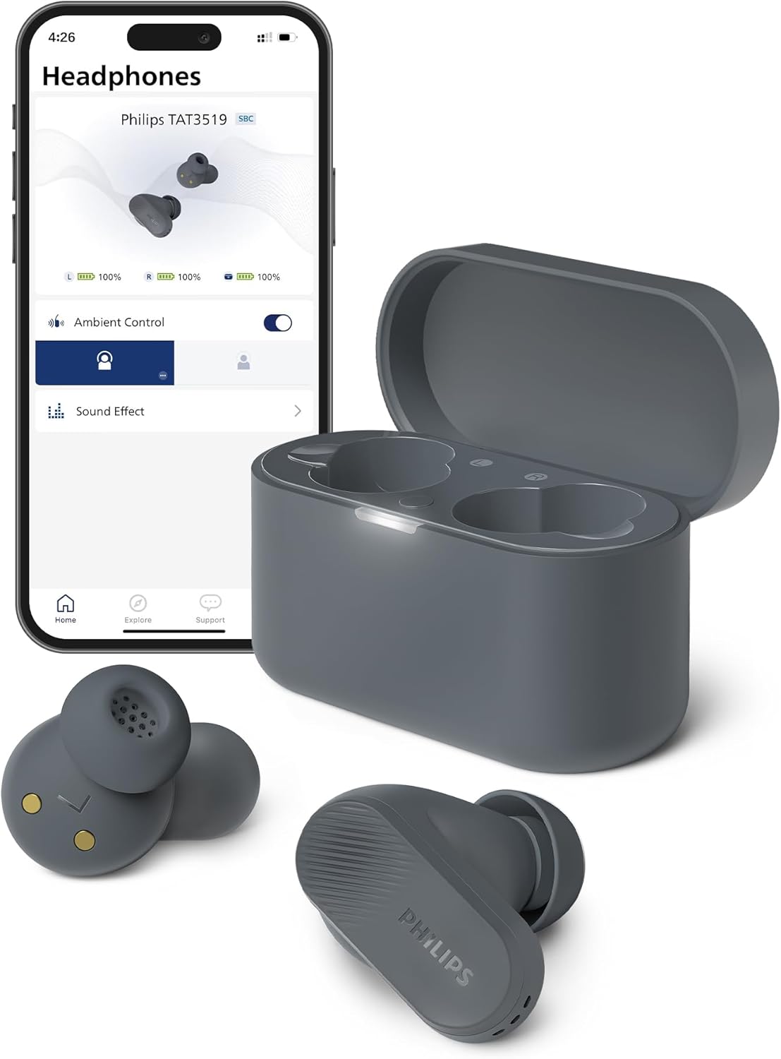 61i0ST9GpRL._AC_SL1500_.jpg Philips TAT3519 Wireless Earbuds,True Wireless Headphones with Noise Canceling Pro,Dynamic Bass,Clear Call,24 H Battery Life,Fast Charging,Bluetooth 5.3,IPX4,App/Touch Control,Black - Image 1