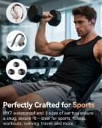 LEEMC Wireless Earbuds, Bluetooth Headphones 5.4, Ear Buds with Hooks for Sports, 80Hr Playtime Earphones, LED Display, IPX7 Waterproof Headset for Workout Running, Taupe - Image 5