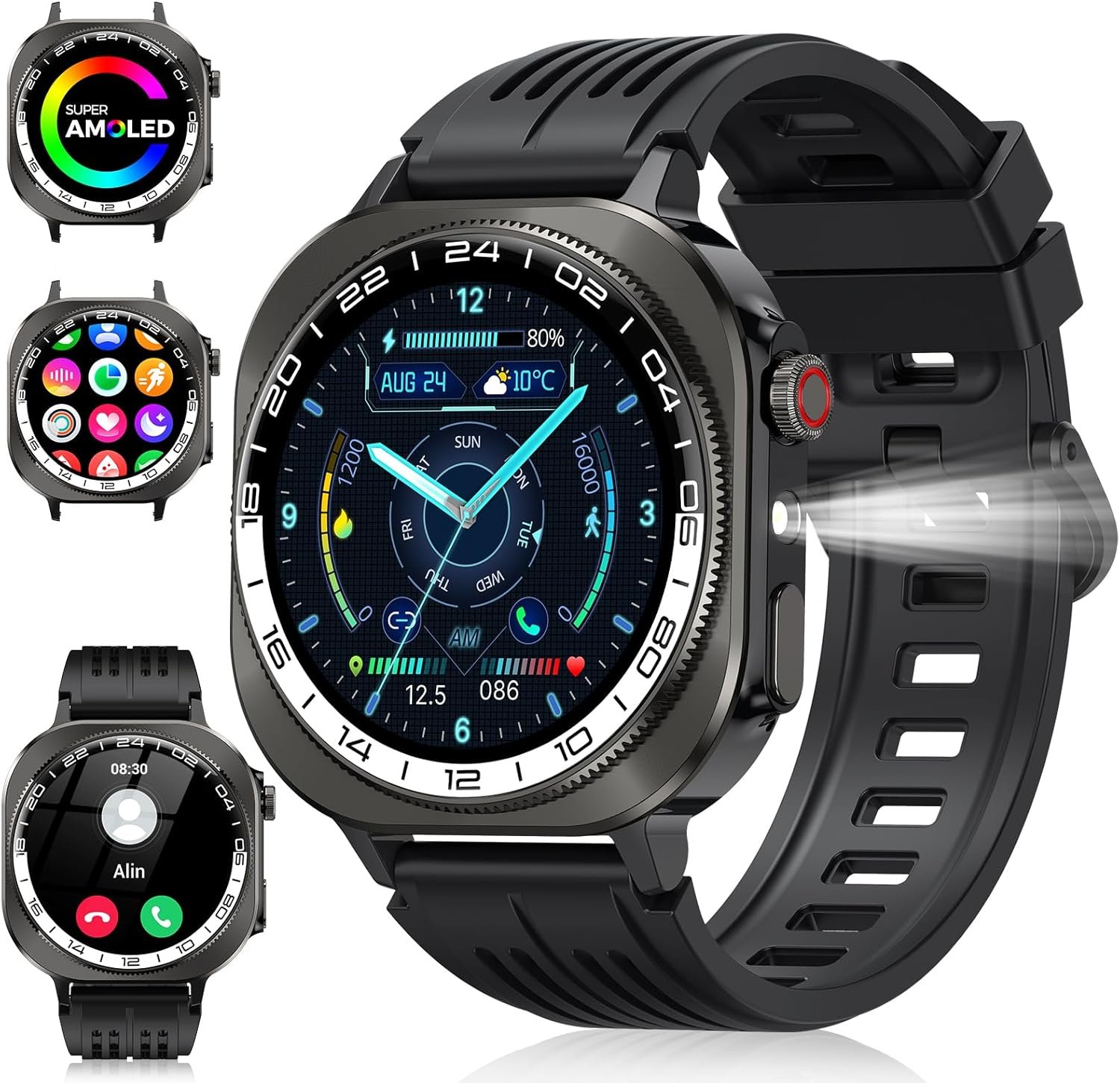 71366-r-06L._AC_SL1500_.jpg Smart Watch, 2026 AMOLED 1.43" Fitness Smartwatch for Men Women, Bluetooth 5.4 Call, 130+Sports Modes, 60+Days Flashlight, Heart Rate/Sleep Monitor, IP68 Waterproof Activity Tracker for Android iOS - Image 1