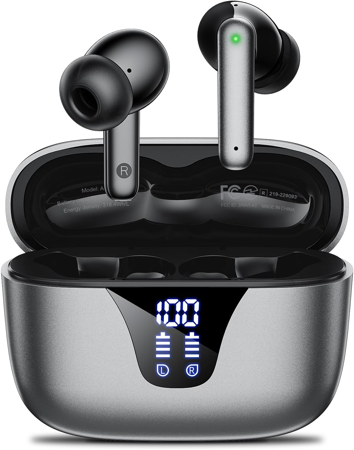 71CBp6ivV4L._AC_SL1500_.jpg Wireless Earbuds Bluetooth Headphones, 50H Playtime Ear Buds with Mic, LED Digital Display Charging Case, IPX7 Waterproof, Deep Bass Stereo, in-Ear Earphone for iPhone Andriod Phone - Ink - Image 1