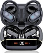 Qecnato Wireless Earbuds Bluetooth 5.4 Headphones 75H Stereo Deep Bass Sports Over Ear Buds with Earhooks, LED Display Bluetooth Earbuds with 4 ENC Mic, IP7 Waterproof Earphone for Running