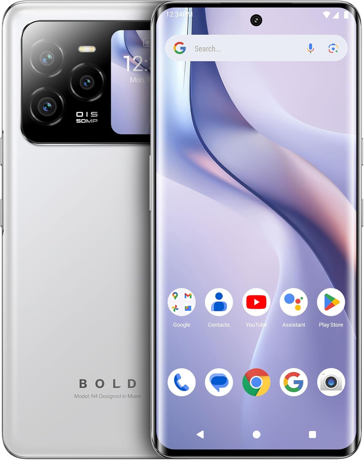71GqZQu4Z9L._AC_SL1500_.jpg BLU Bold N4 5G | Unlocked | 6.78” Curved Display + 1.74” Rear Display | 50MP + 16MP Selfie | 512/8GB I NFC I Android 15 | US Version | US Warranty | White - Image 1