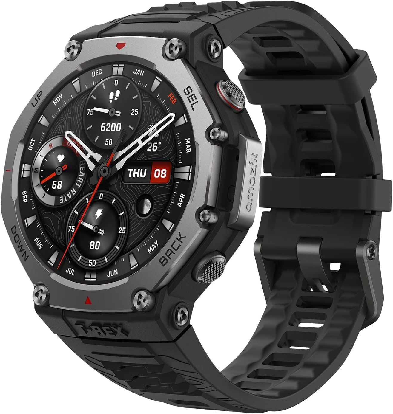 71GtgMbKvKL._AC_SL1500_.jpg Amazfit T-Rex 3 Rugged/Military Smart Watch 48mm, GPS (with Privacy), Offline Maps, Long Battery Life,328 Feet Water-Resistant, 170 Fitness/Sport Modes, AI, Voice Control, for Android or iPhone, Black - Image 1