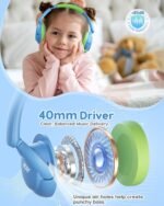 acer Kids Bluetooth Headphones, 85dB Volume Limiter, Foldable Wireless Over-Ear Headphones for iPad, Travel, 75H Playtime, Bluetooth 5.4, Built-in Mic, Blue Green - Image 2