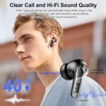 Wireless Earbuds, 48Hrs 2026 Bluetooth Headphones, Hi-Fi Stereo Deep Bass Ear Buds, ENC Noise Cancelling Mic, Clear Calls, IP-X7 Waterproof, USB Sport Earphones in Ear for Phones Laptop Pad, Black - Image 4