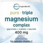 Micro Ingredients Pure Magnesium Complex, 300 Capsules | Triple Magnesium Glycinate, Malate, Taurate with Vitamin C | 100% Chelated | Supports Muscles, Nerves, & Energy | Only Active Ingredients