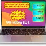 OTVOC Laptop 15.6 inch Windows 11, VocBook 15, Celeron N5100, 16GB RAM, 512GB PCIE NvMe SSD, 4TB Expansion, 15.6" FHD IPS, 2.0MP, 2.4G+5G WiFi, Bluetooth 5.0, Type-C, HDMI, RJ45, HDD, Silver