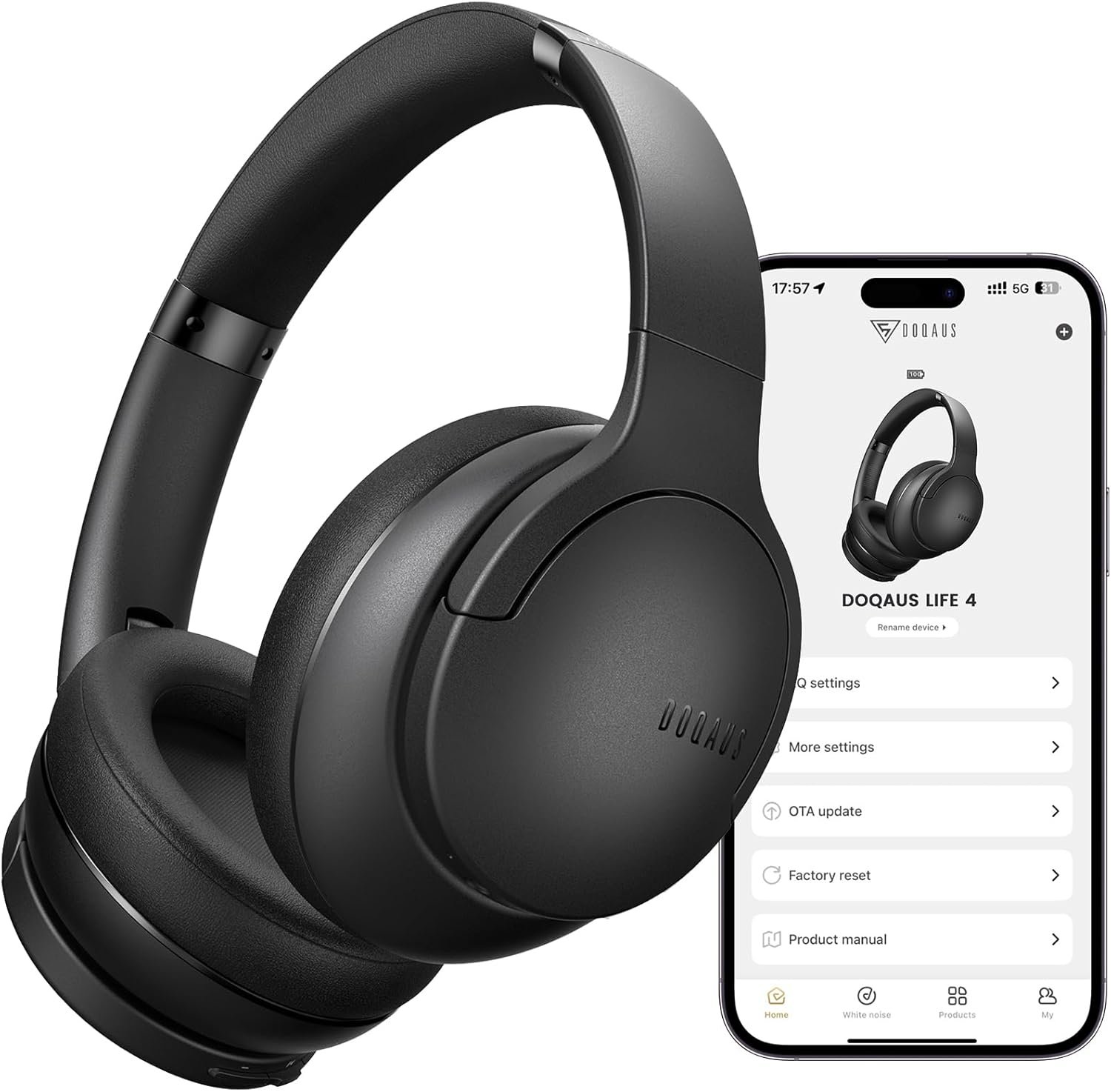 71Q6AjvJvIL._AC_SL1500_.jpg DOQAUS Bluetooth Headphones Over Ear Wireless, 90H Playtime, BT 5.4, 9 EQ Modes via App, Movie & Sleep Mode, HiFi Deep Bass, Memory Foam for Travel, Gym, Phone, PC Stocking Stuffers - Image 1
