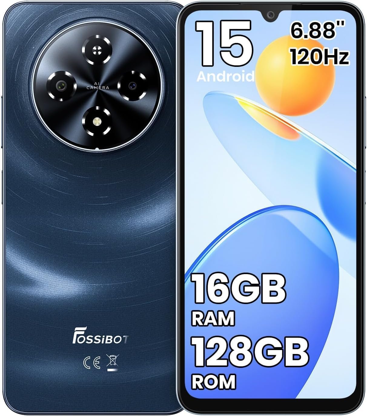 71QcLiu0hqL._AC_SL1375_.jpg FOSSIBOT S5 Android 15 Cell Phone(2026), 16GB+128GB/2TB Unlocked Phone, 6.88" Display Smartphones, 6000mAh Battery 4G Dual Sim Mobile Phones, 13MP+8MP Camera, Gemini Al Octa-core Chipset/GPS/BT5.0 - Image 1