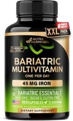 Bariatric Multivitamin - 45 mg Iron Supplements - Made in USA - for Women & Men - All-in-One, 21 Essential Vitamins - Gastric Sleeve Support - Free of Sugar, Gluten & Soy - 180 Capsules, Once Daily