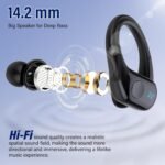 Qecnato Wireless Earbuds Bluetooth 5.4 Headphones 75H Stereo Deep Bass Sports Over Ear Buds with Earhooks, LED Display Bluetooth Earbuds with 4 ENC Mic, IP7 Waterproof Earphone for Running - Image 3