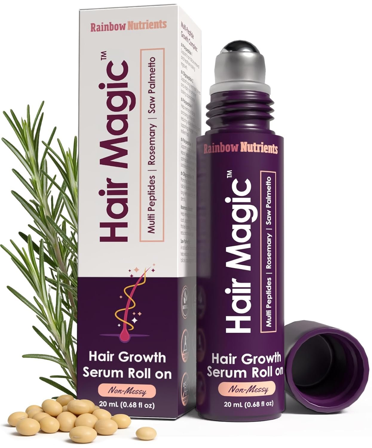71TL-21JPUL._SL1500_.jpg Hair Magic™ Hair Growth Serum Roll On- Multi-Peptides + Rosemary Oil for Hair Growth, Density, Beard, Eyebrows & Scalp Serum Treatment For Women & Men with Saw Palmetto - Suero Para El Cabello - Image 1