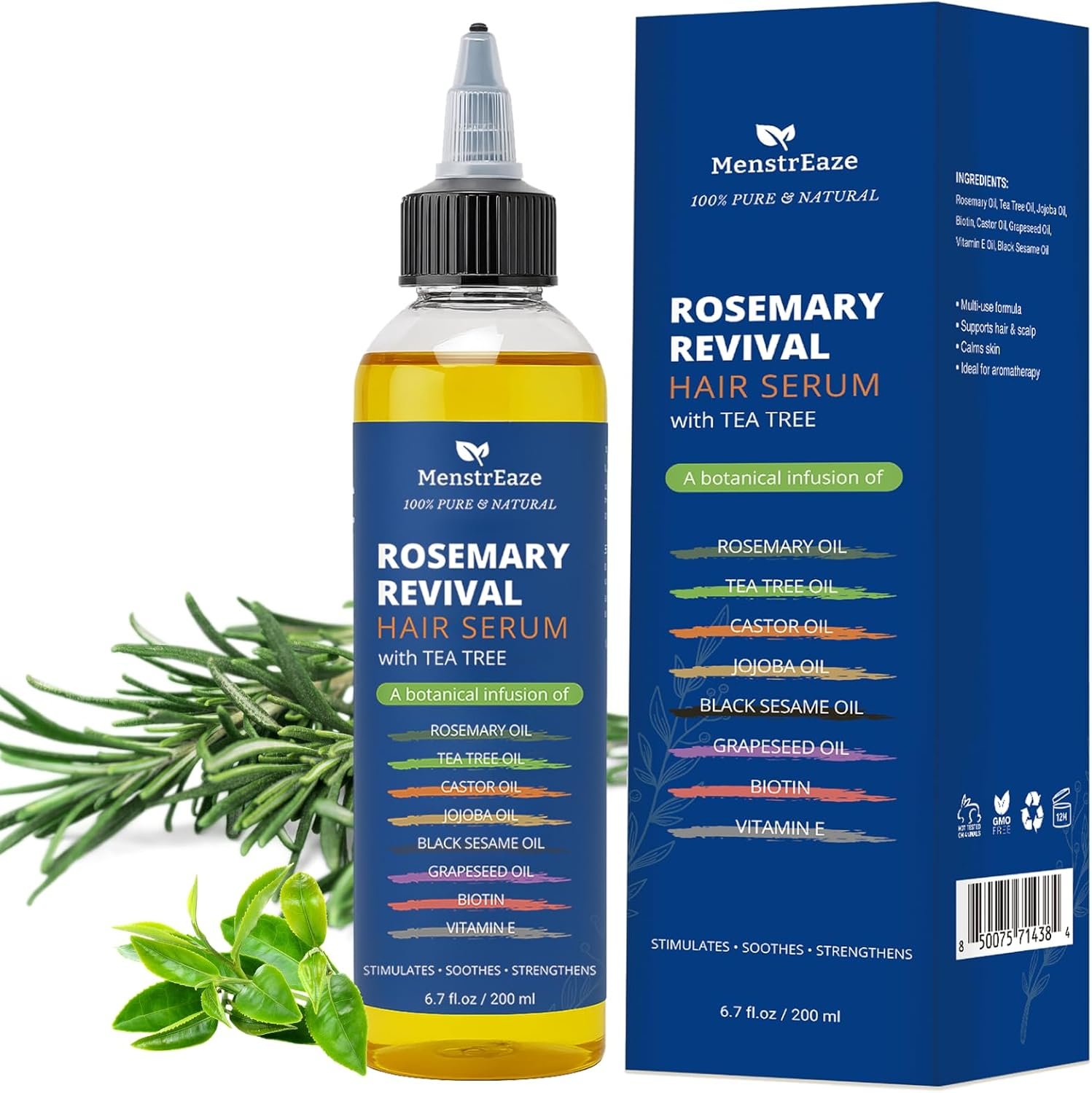 71ZZ-HxLM-L._AC_SL1500_.jpg Rosemary, Tea Tree, & Castor Oil for Hair Growth & Dandruff Relief (6.7 fl oz), Infused with Biotin, Black Sesame, Grapeseed, Jojoba, & Vitamin E Oils for Dry, Itchy Scalp, Thickening & Hydration - Image 1