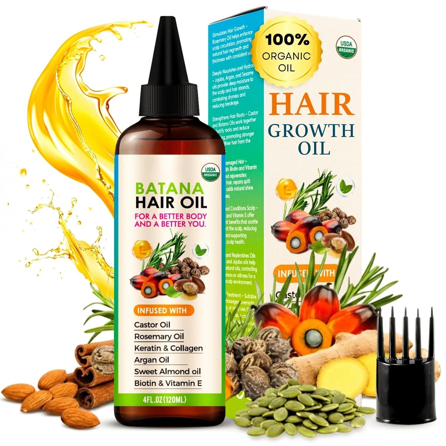 71aSzBCo-RL._SL1500_.jpg Premium Hair Growth Oil Organic100% Pure Batana Oil for Hair Growth Castor, Rosemary, pumpkin Blend Infused with Biotin, Keratin & Vitamin E Premium Scalp Treatment - Image 1