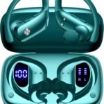 bmani Ear Buds Wireless Earbuds Bluetooth Headphones with 80H Playtime LED Display Case, Over-Ear Hook with Mic, Stereo Sound, Easy Button Controls, Sports Earphones for Running Workout Gym Green