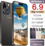 16PROMA X Unlocked Smartphone 6.9" HD Screen 6+256GB Smartphone with 128G Memory Card New System 6800mAh Long Battery Dual SIM/Fingerprint Lock/Face ID/GPS (Black) - Image 4