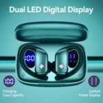 bmani Ear Buds Wireless Earbuds Bluetooth Headphones with 80H Playtime LED Display Case, Over-Ear Hook with Mic, Stereo Sound, Easy Button Controls, Sports Earphones for Running Workout Gym Green - Image 3