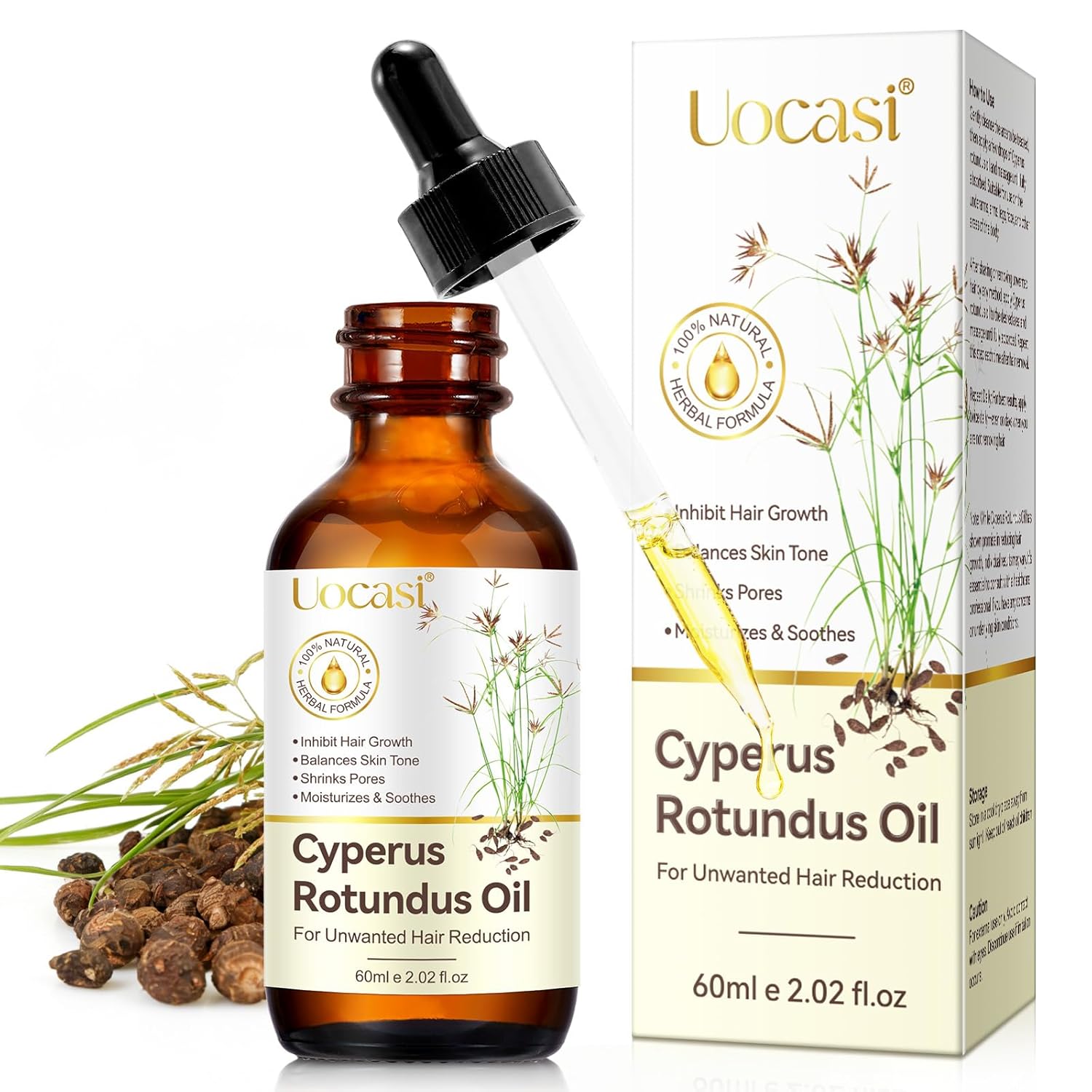 71hacLwhkbL._SL1500_.jpg Uocasi Cyperus Rotundus Oil, Cypress Rotundus Oil for Hair Removal, Natural Inhibitor to Reduce Unwanted Hair Growth, Soothes Skin & Minimizes Pores, All Skin Types, 2.02 Oz - Image 1