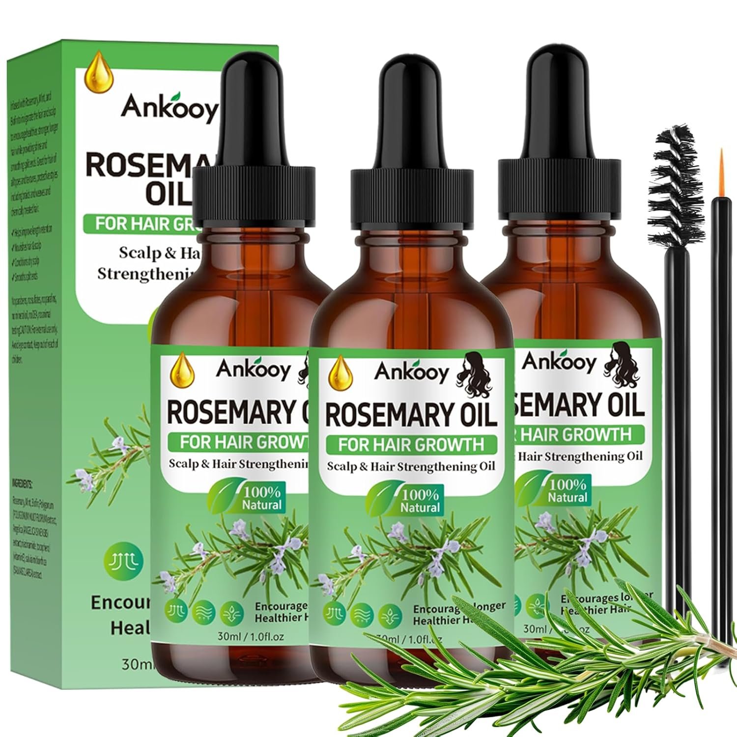 71nuXo0oPKL._SL1500_.jpg 3 Pack Rosemary Oil for Hair Growth,Rosemary Hair Growth Oil,Strengthening Oil for Dry Damaged Hair,Hair Loss Treatment & Thickens Hair,Scalp Care Promotes Hair Thickness for Men Women - Image 1