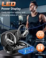 LEEMC Wireless Earbuds, Bluetooth Headphones 5.4, 80Hr Playtime Ear Buds with Hooks for Sports, Noise Canceling, LED Display, IPX7 Waterproof Earphones for Workout Running, JetBlack - Image 2