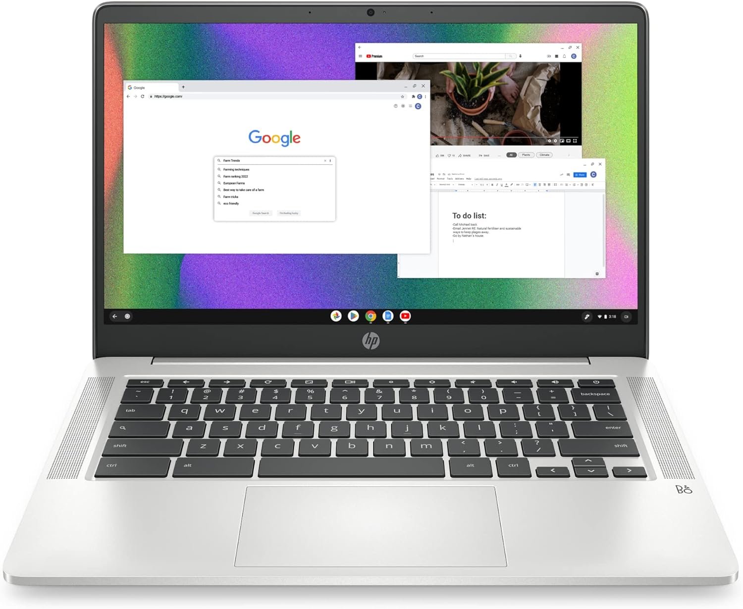 71tXLOE7wIL._AC_SL1500_.jpg HP Chromebook 14 Laptop, Intel Celeron N4120, 4 GB RAM, 64 GB eMMC, 14" HD Display, Chrome OS, Thin Design, 4K Graphics, Long Battery Life, Ash Gray Keyboard (14a-na0226nr, 2022, Mineral Silver) - Image 1