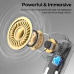 Monster N-Lite 217 Wireless Earbuds, Bluetooth 6.0 Stereo Headphones with Powerful Bass, Built-in Smart Noise Cancelling Mic for Clear Calls, Comfortable Fit, 32H Playtime, IPX5 Waterproof, Black - Image 3