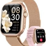 Smart Watch for Women for iPhone Android: 1.85"Smartwatch with Make/Answer Call Sleep Heart Rate SpO2 Blood Pressure Monitor IP68 Waterproof 120+Sport Mode Fitness Tracker 1000mAh Battery 2Bands Pink