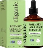 Cliganic Rosemary Hair & Scalp Oil with Biotin & Jojoba With Herbal Organic Ingredients - Serum To Smooth & Soften Frizzy, Damaged Hair, Split Ends & Dry Scalp Promote Fuller-Looking Hair 2 Fl Oz