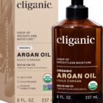Cliganic Organic Argan Oil 8oz with Pump, 100% Pure - for Hair, Face & Skin