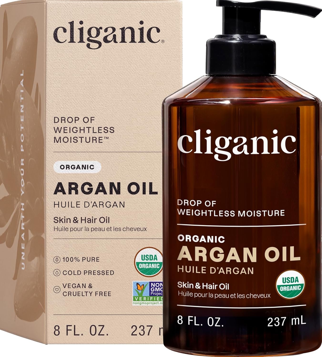 81RWqm1vAHL._SL1500_.jpg Cliganic Organic Argan Oil 8oz with Pump, 100% Pure - for Hair, Face & Skin - Image 1