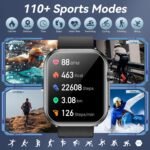 Smart Watch for Men Women, 1000mAh Battery 100-Day Standby Time, 1.85" HD Screen Fitness Tracker, 110+ Sport Modes, IP68 Waterproof, Heart Rate/Sleep Monitor, Fitness Watch for Android/iOS (Black) - Image 2