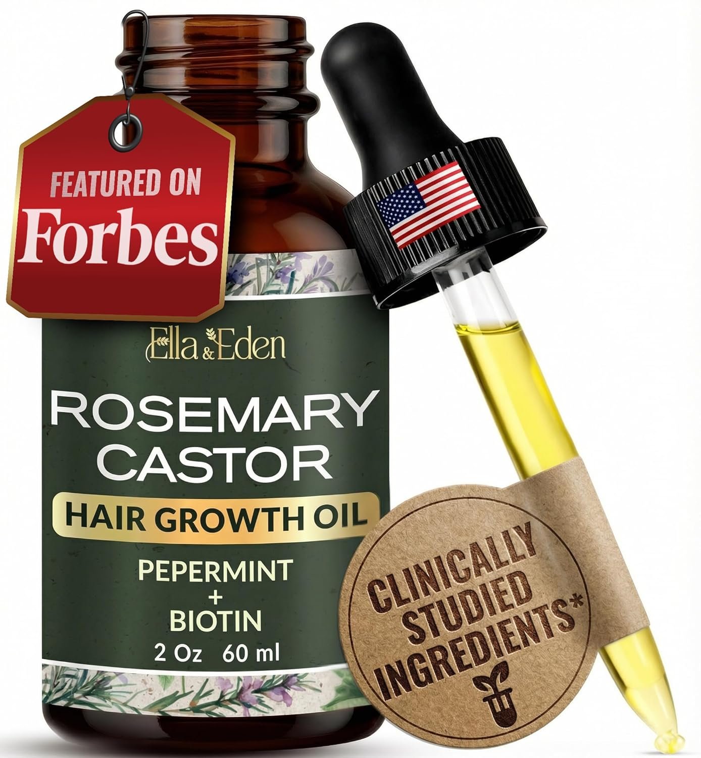 81bjL4VnYpL._SL1500_.jpg Ella & Eden Hair Growth Oil with Rosemary, Castor, Peppermint Oils & Biotin - Dry Scalp Treatment - Strengthening, Repairing, Soothing - 2 Fl Oz Glass Bottle - Image 1