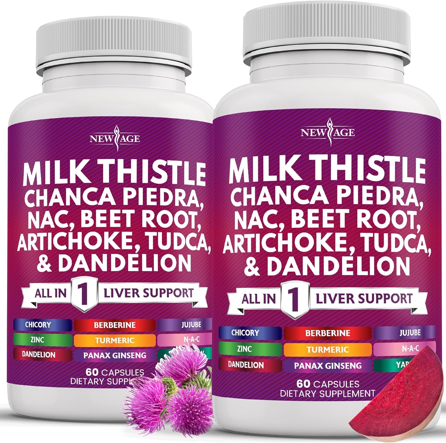 91Kc9LeEc4L._AC_SL1500_.jpg NEW AGE Milk Thistle NAC Chanca Piedra Beet Root Artichoke Dandelion Root Astragalus - Plus TUDCA & Ginger - 120 Count - Image 1