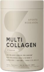 Sports Research Multi Collagen Protein Powder (Type I, II, III, V, X) with Hyaluronic Acid + Vitamin C | 5 Types of Food Based Collagen, 30 Servings (Unflavored)