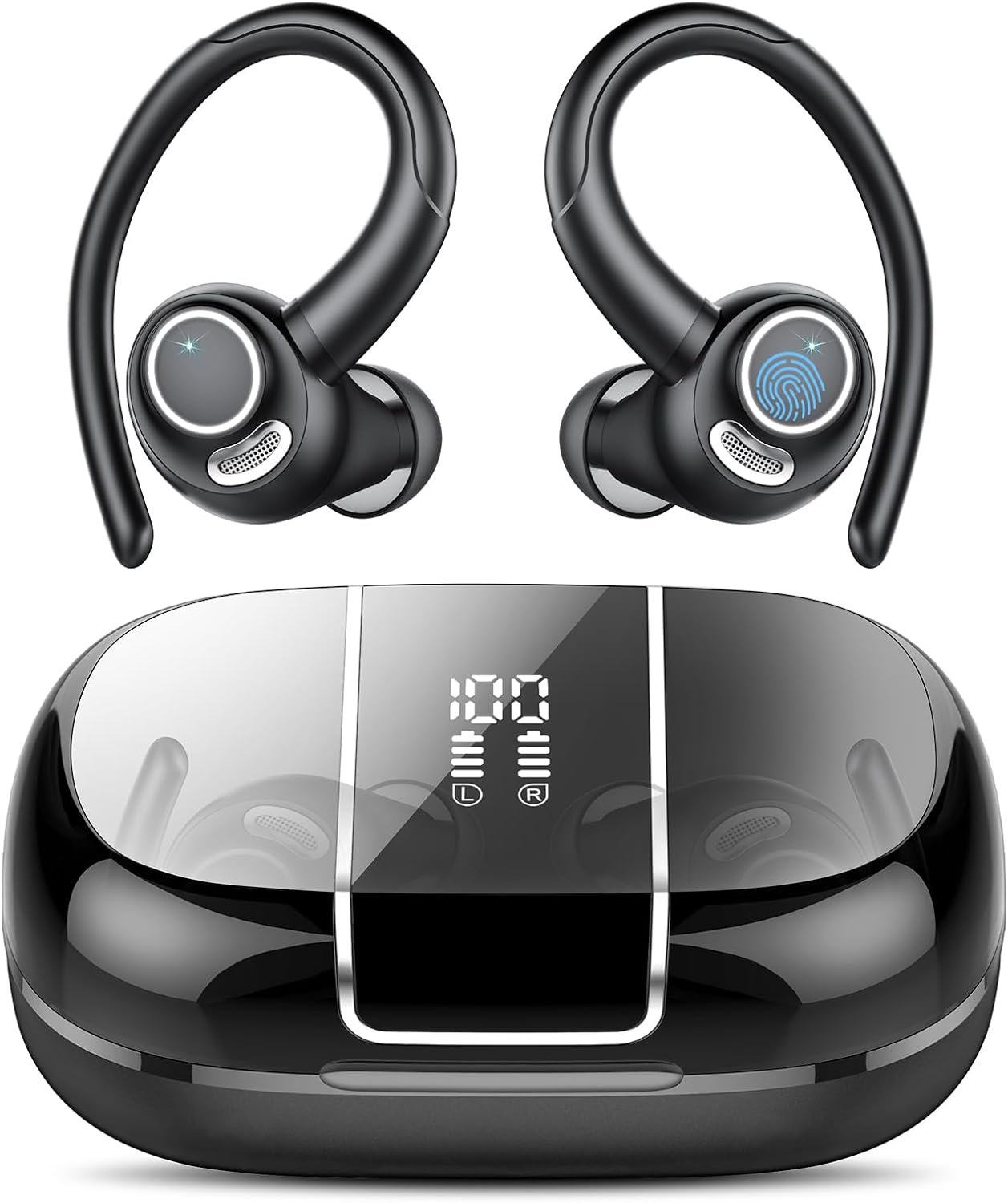 610RqF1vP4L._AC_SL1500_.jpg Wireless Earbuds Bluetooth 5.3 Headphones Sports, 48H Earphone with ENC Mic, Stereo Deep Bass Bluetooth Earbuds with Secure Earhooks, LED Display, IPX7 Waterproof Over Ear Buds for Running/Gym/Workout - Image 1
