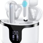 Wireless Earbuds, Bluetooth 5.4 Headphones HiFi Stereo with 4 HD Mic, 50H Playtime Bluetooth Earbuds with Dual LED Display, IPX7 Waterproof Wireless Earphones, Touch Control Ear Buds,USB-C,White
