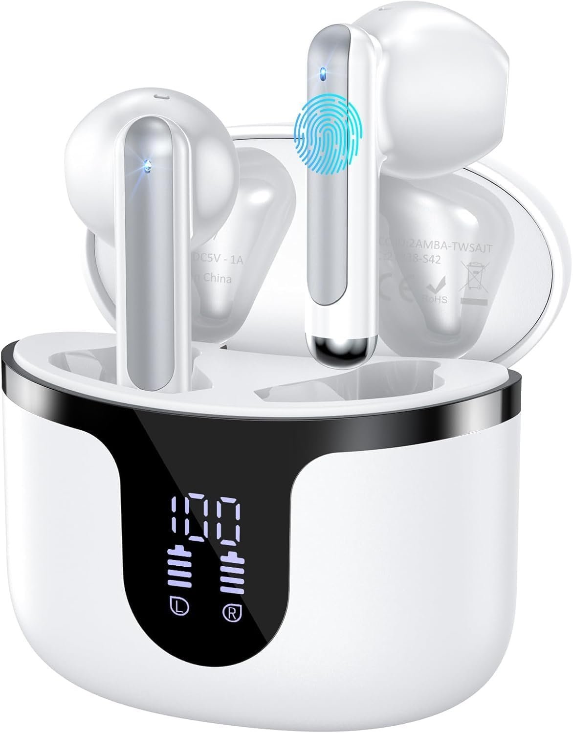 614MWsEaT2L._AC_SL1500_.jpg Wireless Earbuds, Bluetooth 5.4 Headphones HiFi Stereo with 4 HD Mic, 50H Playtime Bluetooth Earbuds with Dual LED Display, IPX7 Waterproof Wireless Earphones, Touch Control Ear Buds,USB-C,White - Image 1