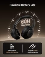wegear Hybrid Active Noise Cancelling Headphones, Wireless ANC Bluetooth 5.4 Over Ear Headphones, Clear Calls, Deep Bass, 60H Playtime, Comfort Fit, Foldable Headset for Gym Travel Office Home Black - Image 4