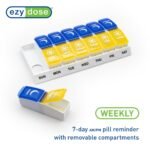 EZY DOSE Weekly (7-Day) AM/PM Pill Organizer, Daily Vitamin Container and Medicine Box, Large Pop-Out Compartments, Designed for Travel, 2 Times a Day, Blue and Yellow Lids - Image 4