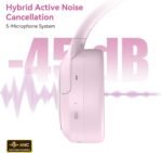 Hybrid ANC Wireless Over-Ear Headphones, 100H Playtime, Hi-Res Audio, Bluetooth 6.0, Multi-Mode Noise Cancellation, Comfort Fit, iOS & Android Compatible, Foldable Design, Travel-Friendly (Pink) - Image 2