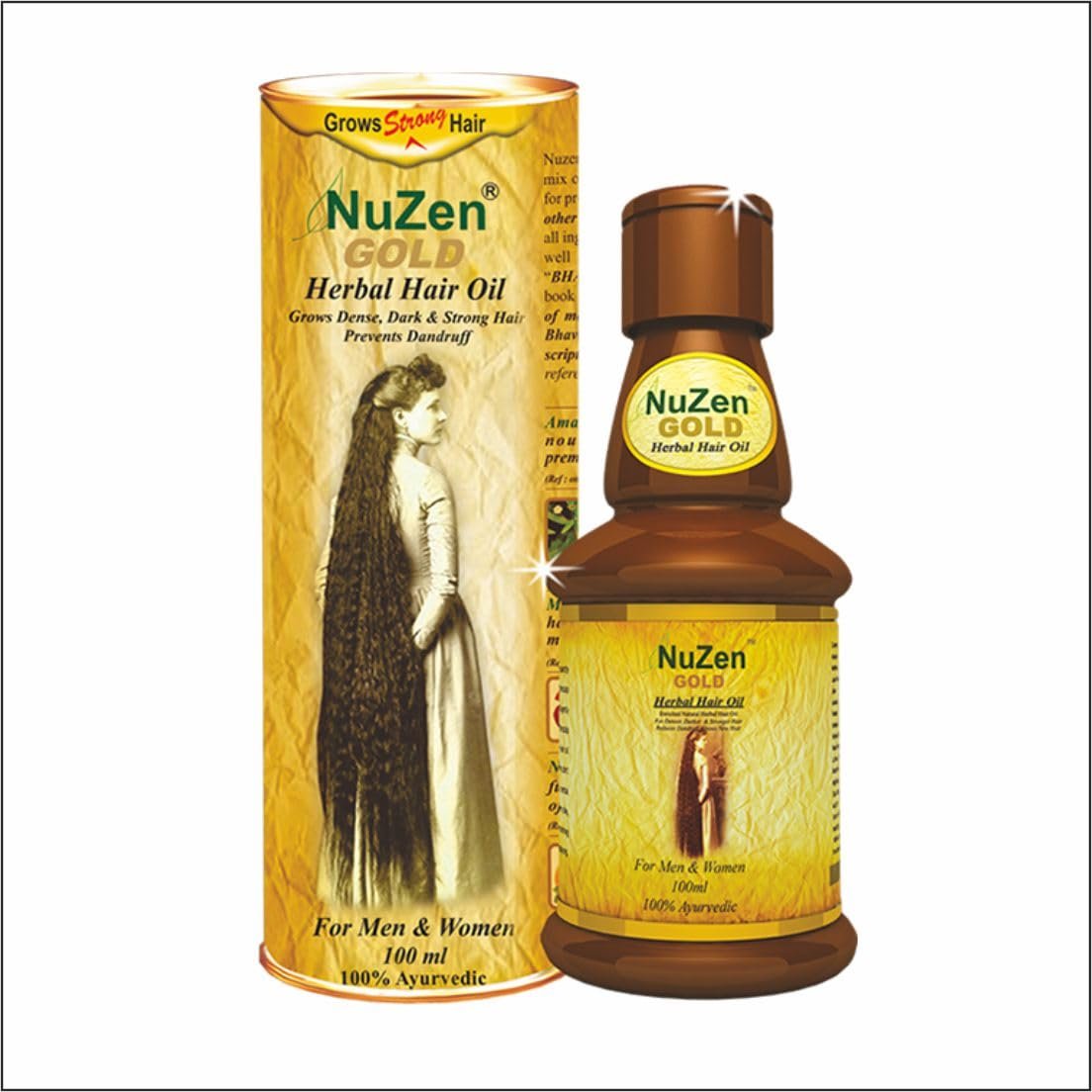 61GJOR2LJxL._SL1104_.jpg Nuzen Gold Herbal Hair Oil - 100% Pure Herbal Hair Oil , Grows New, Dense, Dark & Strong Hair, Prevents Dandruff,100% Ayurvedic and can be used both by Men & Women - 100ml - Image 1