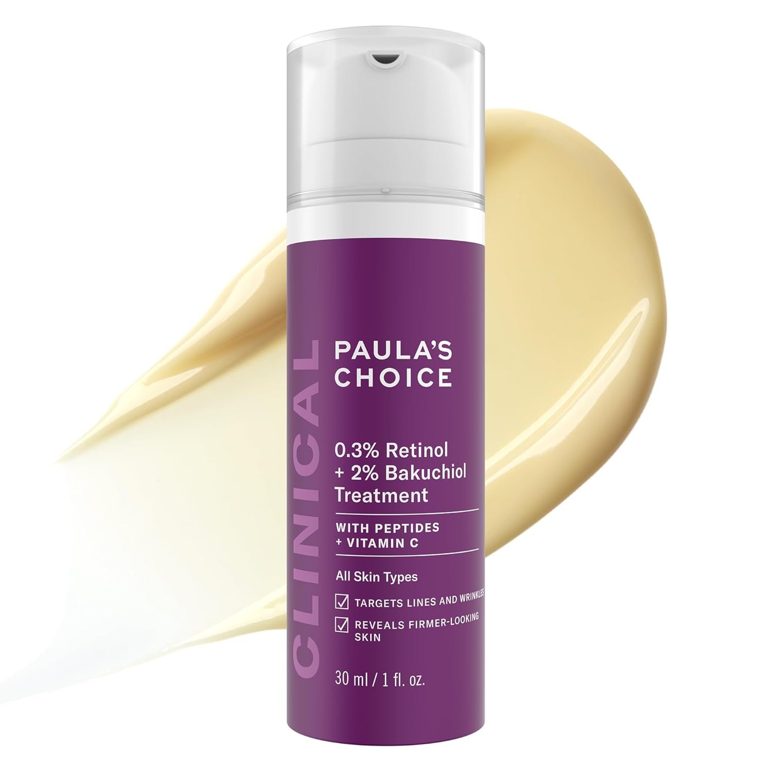 61IABhU5NhL._SL1500_.jpg Paula's Choice CLINICAL 0.3% Retinol + 2% Bakuchiol Face Serum Treatment, Anti-Aging Serum for Face with Ceramides, Hylauronic Acid, Vitamin C & E, Deep Wrinkles & Fine Lines, Fragrance-Free, 1 oz - Image 1
