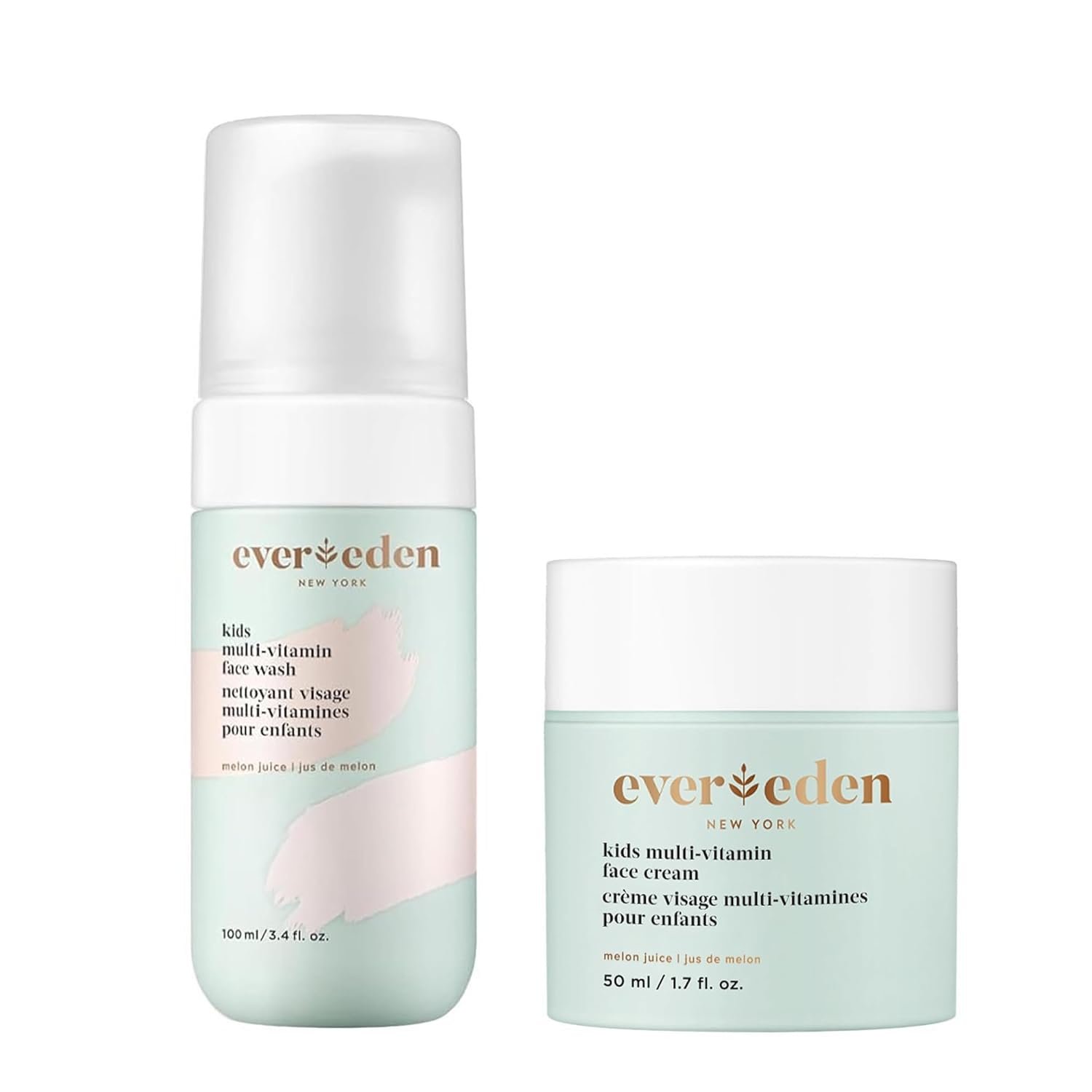 61KNCyOcr-L._SL1500_.jpg Evereden Kids Happy Face Duo (Melon Juice) - Multi-Vitamin Face Wash & Face Cream Set - Clean & Vegan Skin Care for Kids 3+ - Moisturizing, Nourishing, & Protective Skin Care Set - Image 1