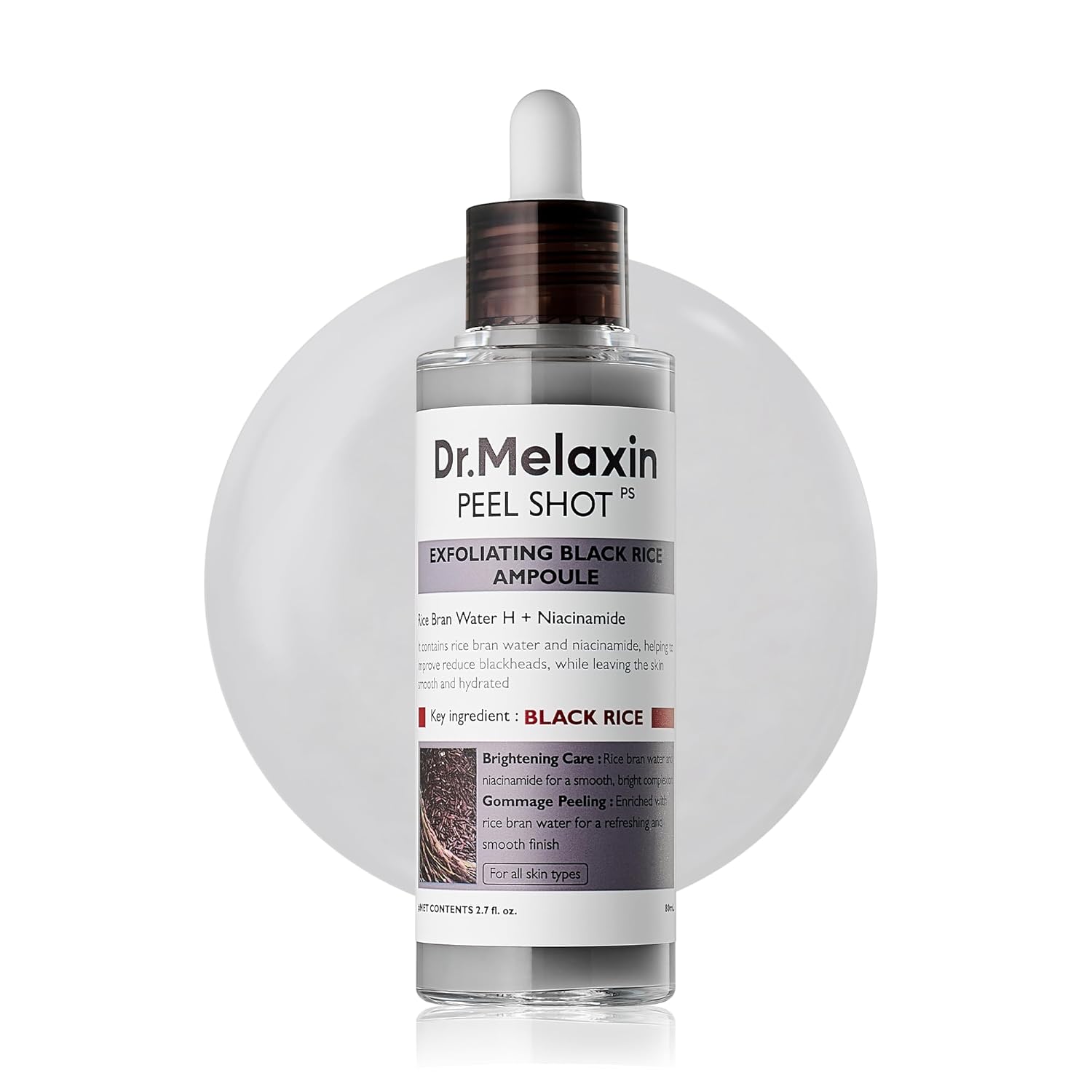 61KTR69R5vL._SL1500_.jpg Dr.Melaxin Peel Shot Exfoliating Black Rice Ampoule 2.7 fl.oz - Rice Water AHA BHA Niacinamide Serum for Dead Skin Cells, Blackheads and Pores, Glass Skin Glow, Korean Skin Care Exfoliant - Image 1