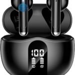 Wireless Earbuds, 2026 Bluetooth 5.4 Headphones Bass Stereo Ear Buds with Noise Cancelling Mic, LED Display in Ear Earphones 50H Playtime Ear Buds, IP7 Waterproof for Laptop Pad Phones, Pure Black