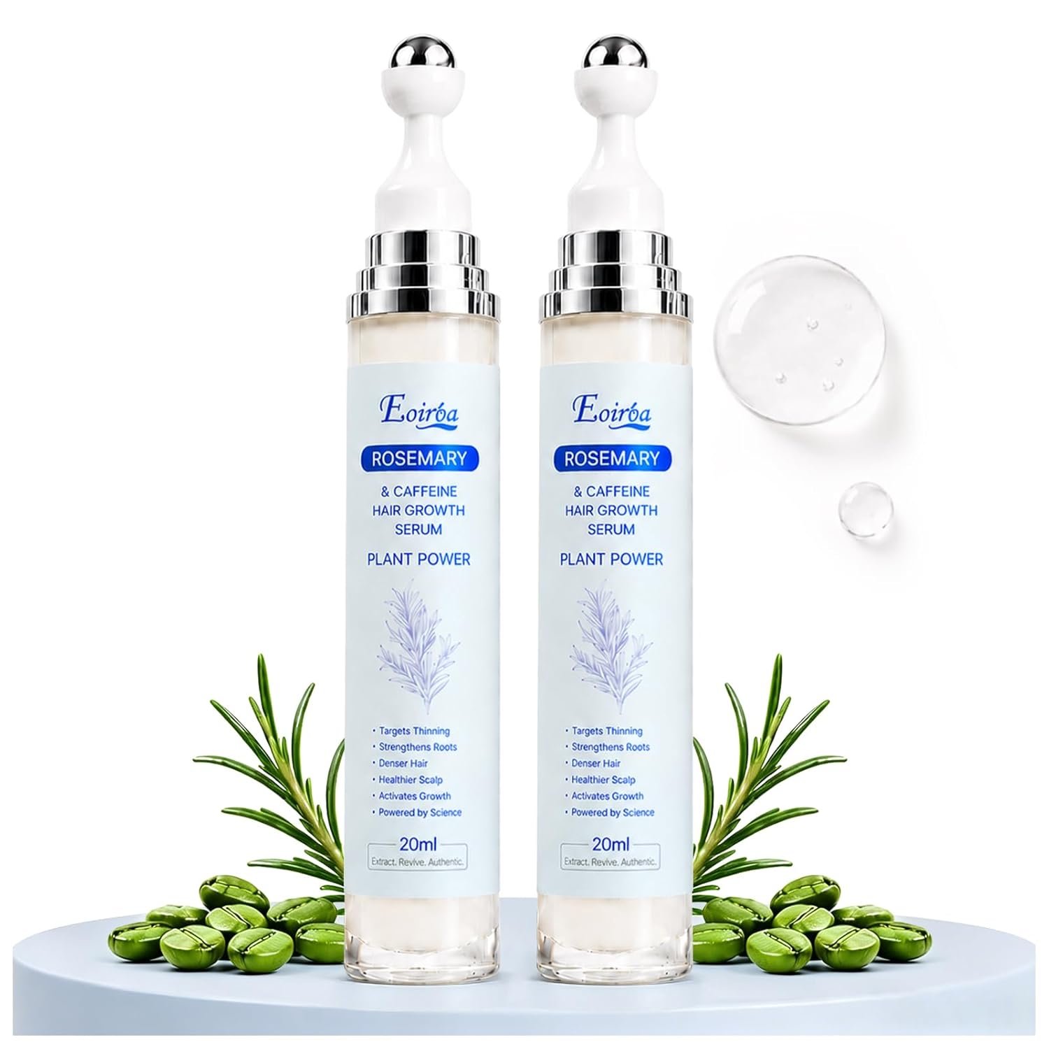 61jUq1kn2RL._SL1500_.jpg Hair Growth Serum Roll On – 3% Rosemary Oil, 2% Caffeine, 2% Niacinamide & DHT Blocking Complex, Non-Greasy Scalp Serum for Men & Women, Designed for Thinning, Fine & Weak Hair, 2-Pack - Image 1