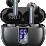 foxotin Wireless Earbuds, Bluetooth 5.4 Headphones with 48H Playback & Dual LED Display, IP7 Waterproof in-Ear Earphones with Noise Cancelling Mic, Deep Bass Stereo, Touch Control for Sports, Black