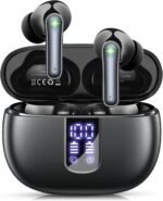 foxotin Wireless Earbuds, Bluetooth 5.4 Headphones with 48H Playback & Dual LED Display, IP7 Waterproof in-Ear Earphones with Noise Cancelling Mic, Deep Bass Stereo, Touch Control for Sports, Black
